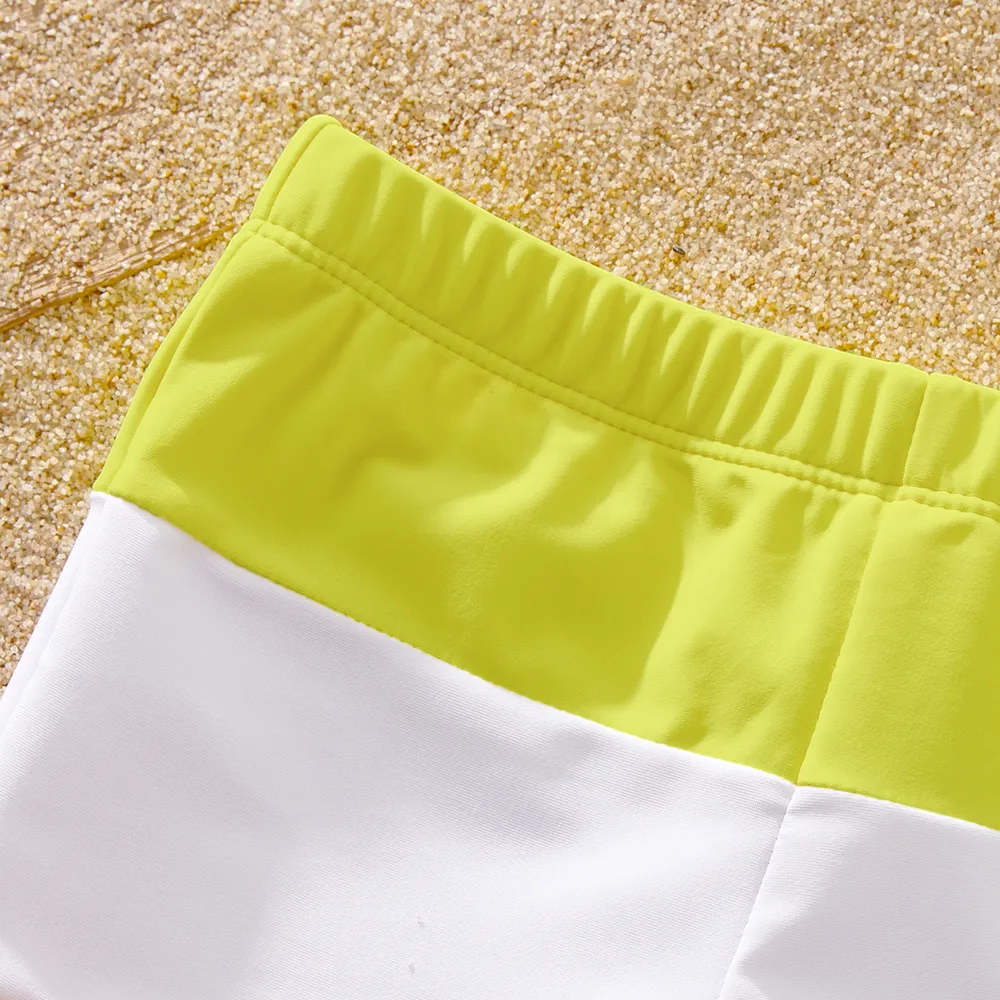 Family Matching Color Block Criss Cross Front One-piece Swimsuit or Swim Trunks Shorts big image 4