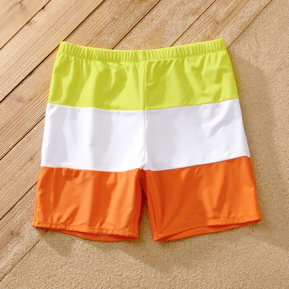 Family Matching Color Block Criss Cross Front One-piece Swimsuit or Swim Trunks Shorts big image 13