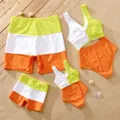 Family Matching Color Block Criss Cross Front One-piece Swimsuit or Swim Trunks Shorts  image 3