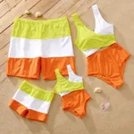 Family Matching Color Block Criss Cross Front One-piece Swimsuit or Swim Trunks Shorts  image 2