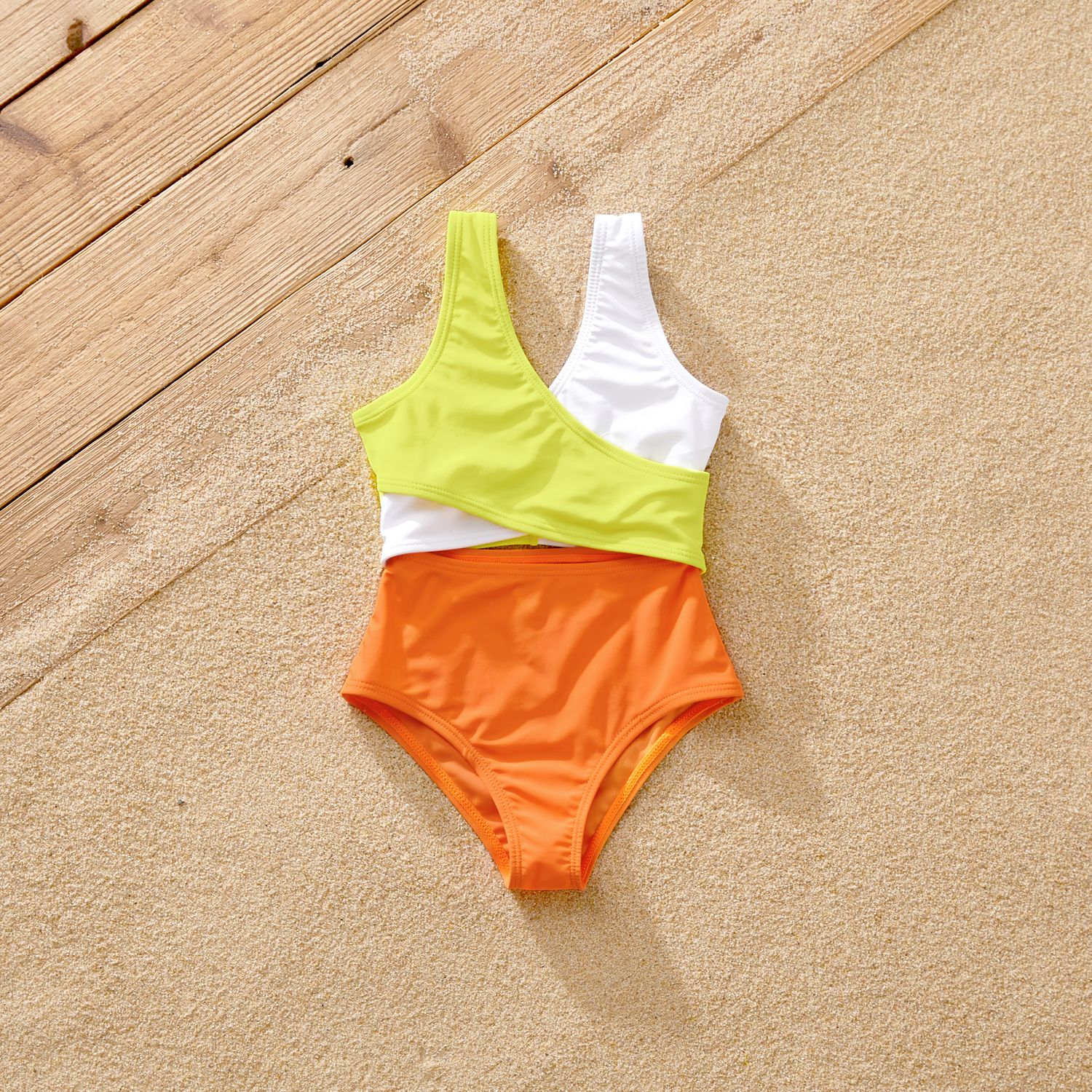 Family Matching Color Block Criss Cross Front One-piece Swimsuit Or Swim Trunks Shorts