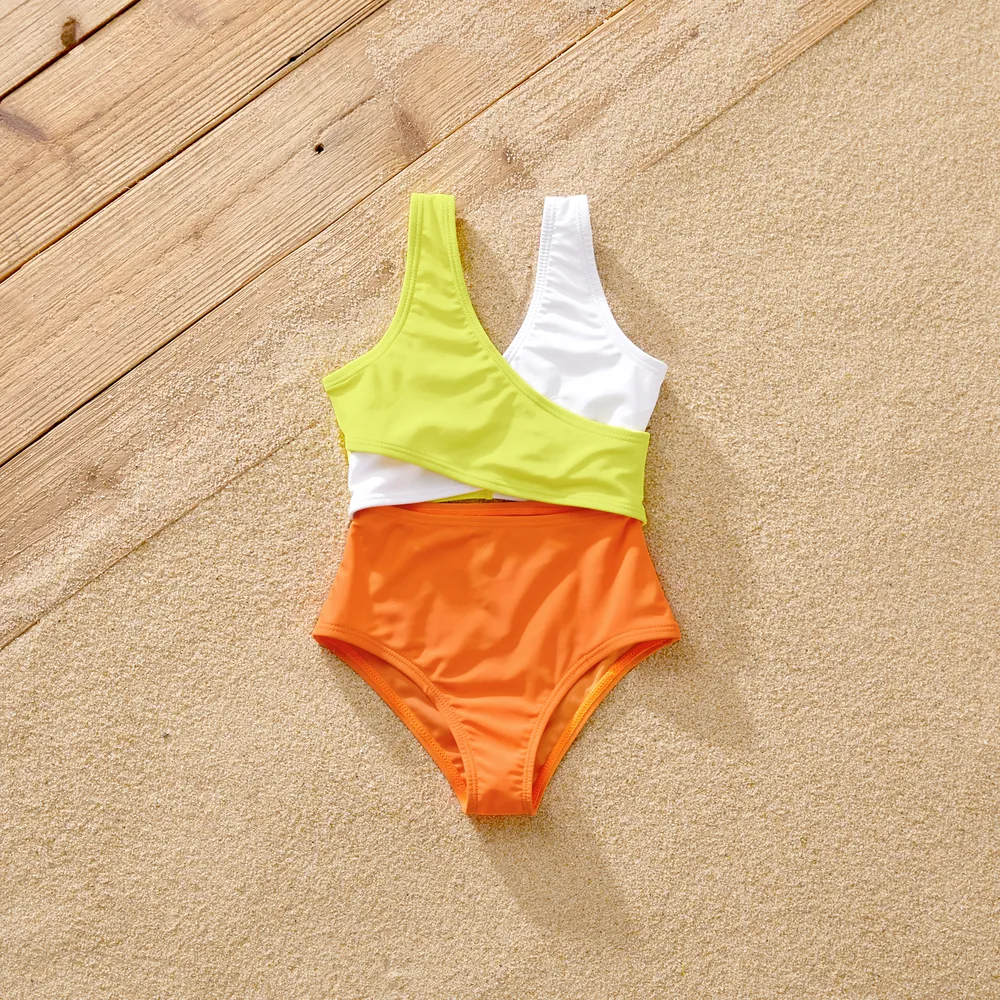 Family Matching Color Block Criss Cross Front One-piece Swimsuit or Swim Trunks Shorts  big image 7