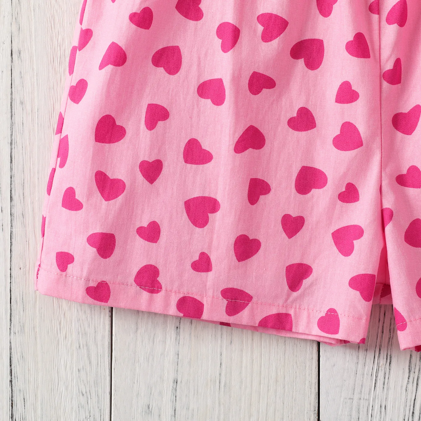 Kid Girl 100% Cotton Allover Hearts Print Ruffle Slip Jumpsuit Pink image 4