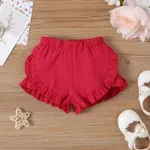 Baby Girl 100% Cotton Solid Ruffle Trim Shorts Red