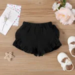 Baby Girl 100% Cotton Solid Ruffle Trim Shorts Black