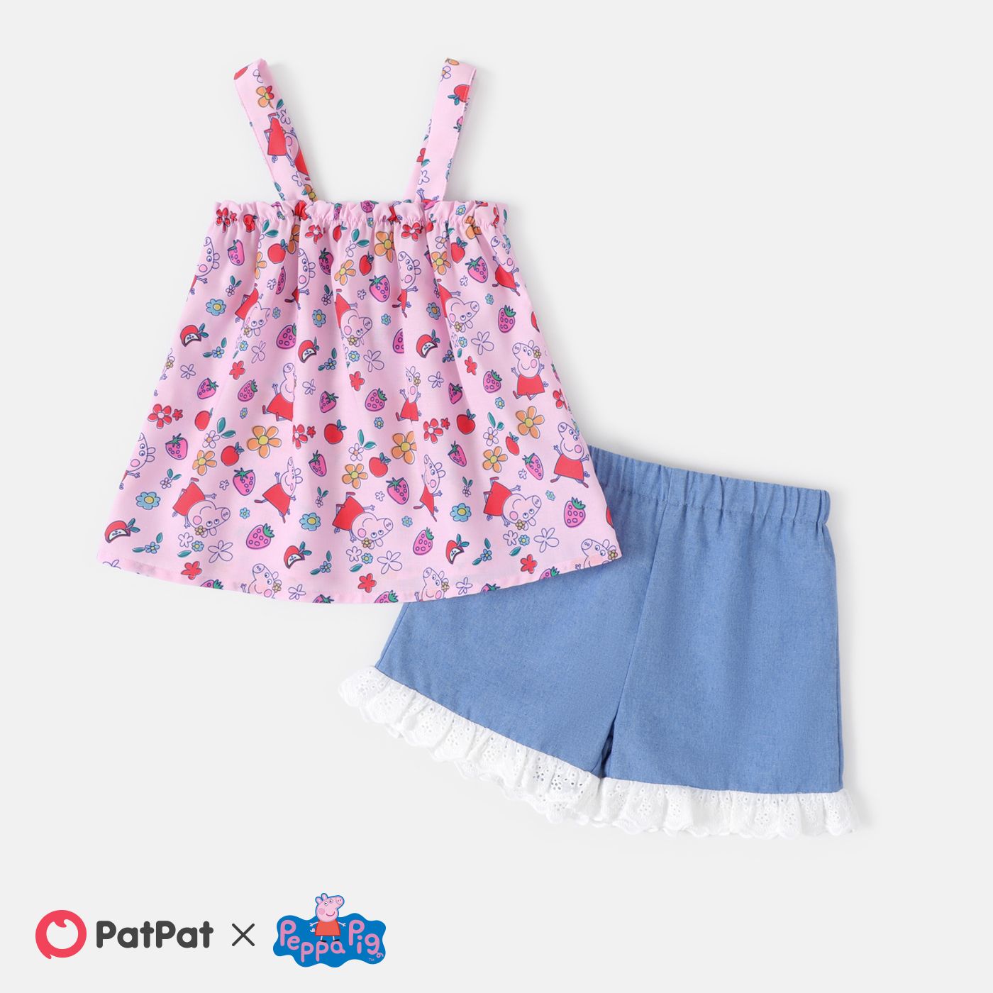 

Peppa Pig Toddler Girl 2pcs Character Print Camisole and Lace Trim Shorts Set