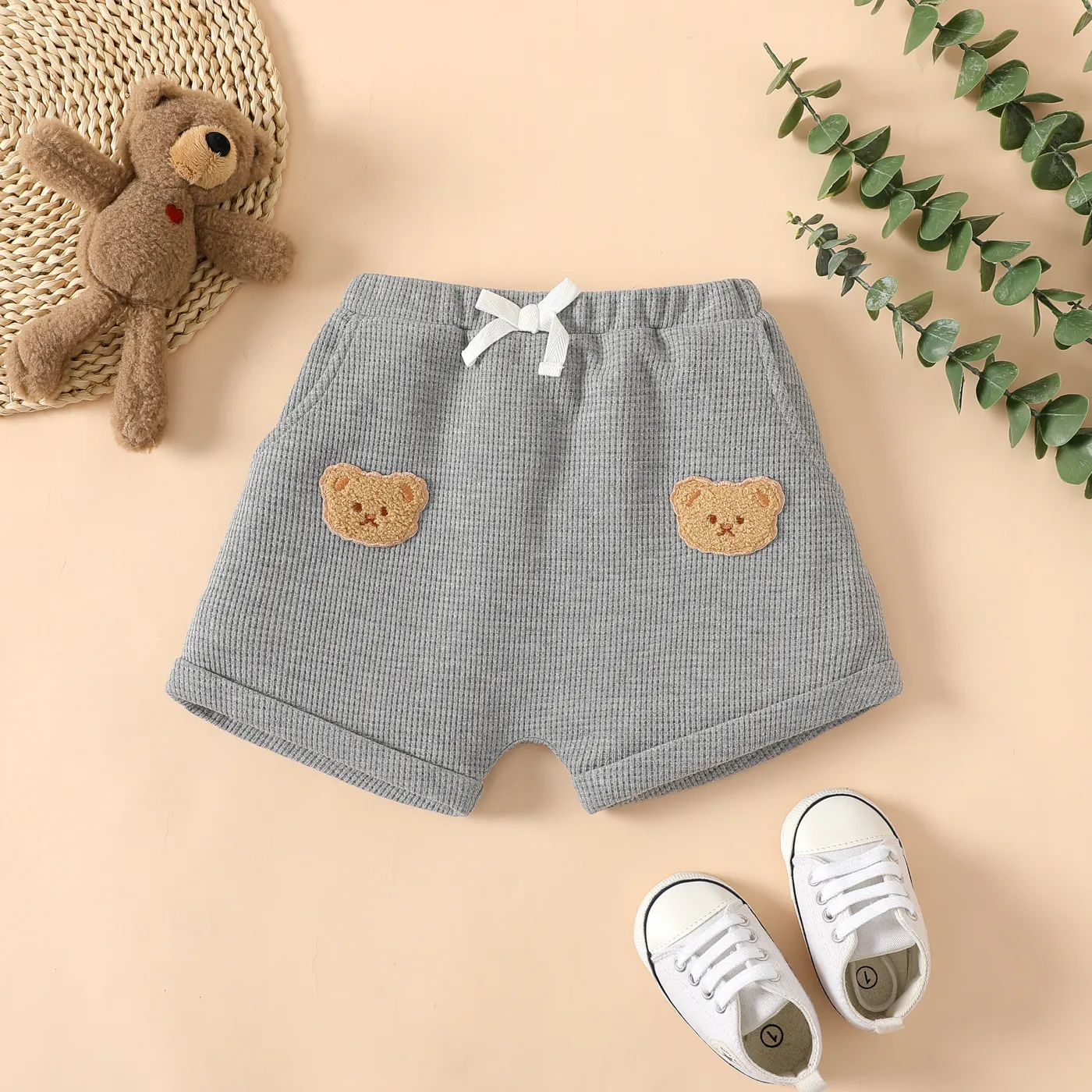 

Baby Boy Bear Graphic Waffle Shorts