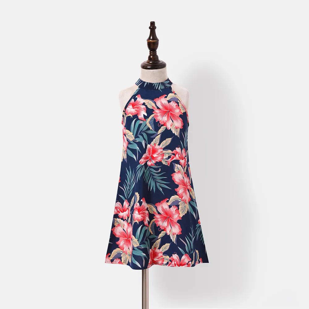 Family Matching Allover Floral Print Halterneck Dresses and Short-sleeve Shirts Sets  big image 10