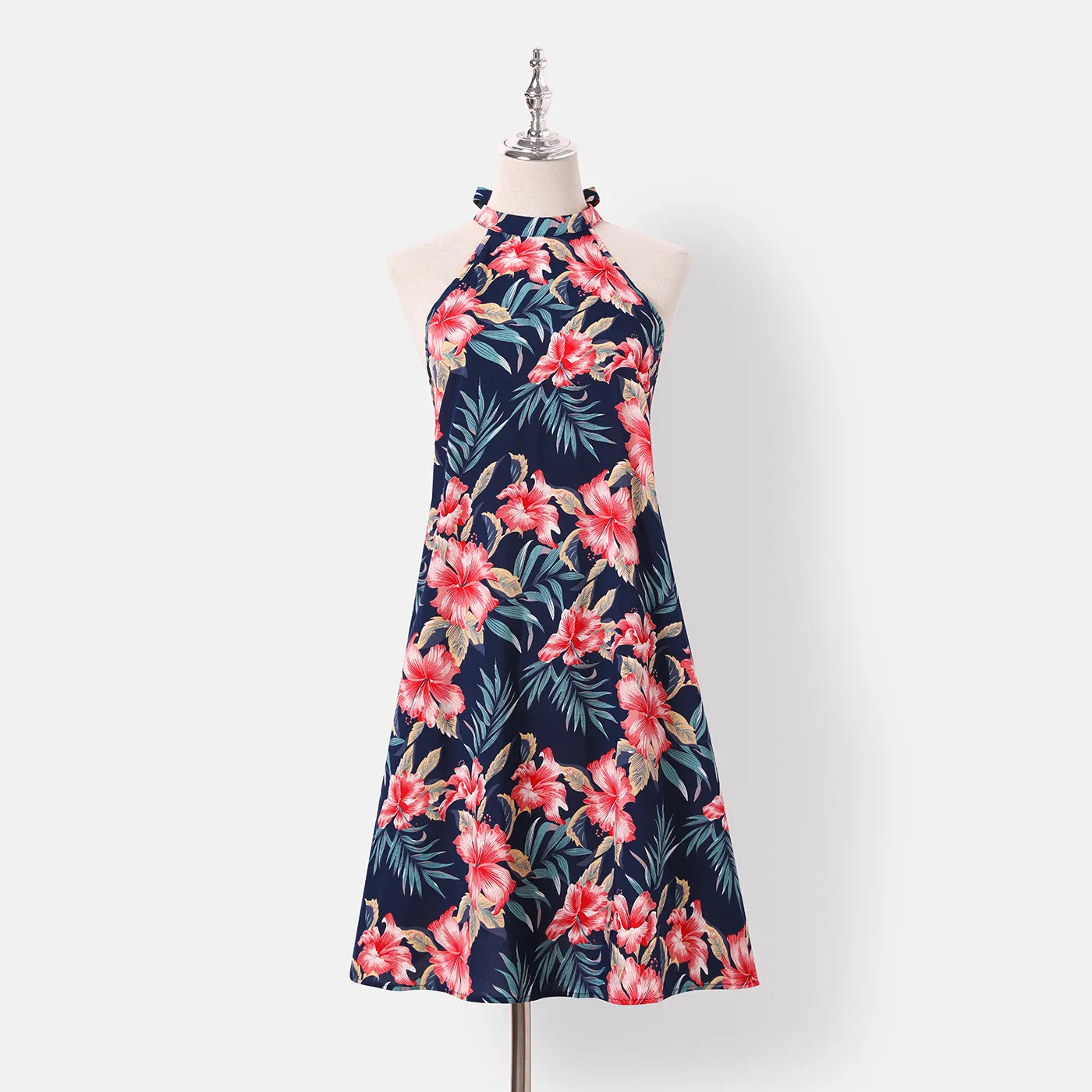 Family Matching Allover Floral Print Halterneck Dresses and Short-sleeve Shirts Sets  big image 14