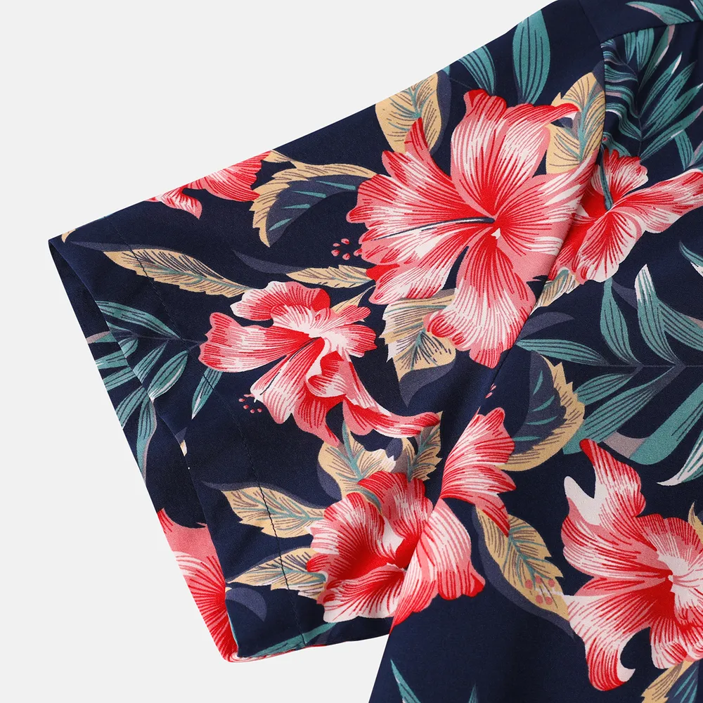 Family Matching Allover Floral Print Halterneck Dresses and Short-sleeve Shirts Sets  big image 19