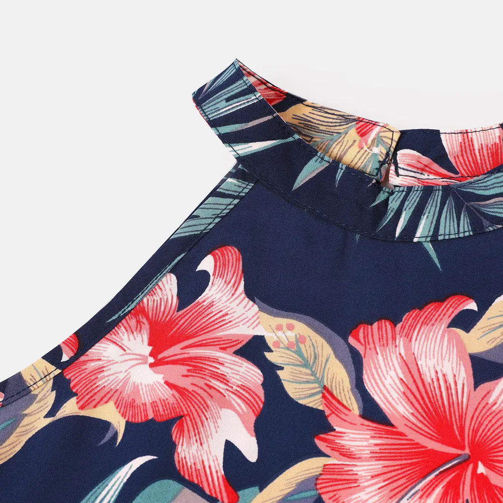 Family Matching Allover Floral Print Halterneck Dresses and Short-sleeve Shirts Sets  big image 11