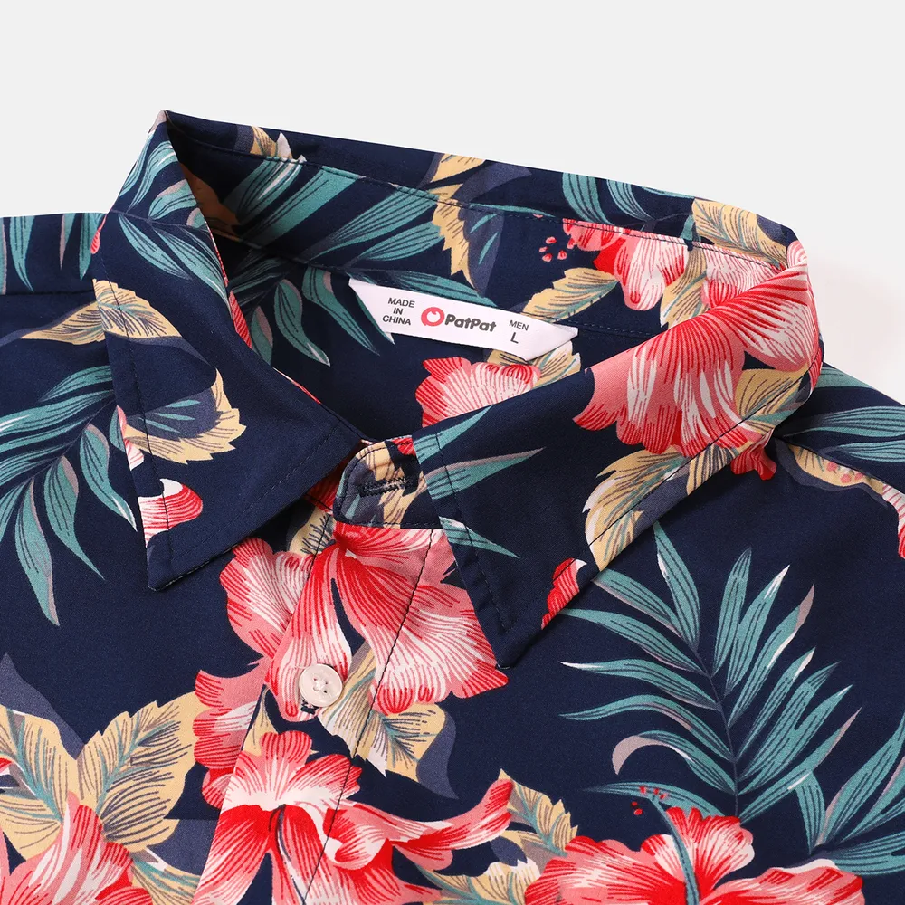 Family Matching Allover Floral Print Halterneck Dresses and Short-sleeve Shirts Sets  big image 18