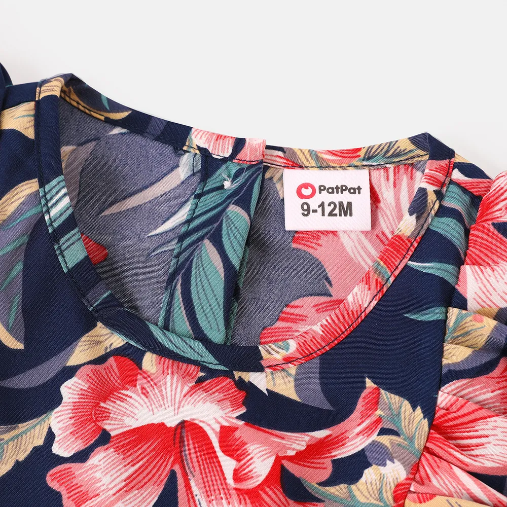 Family Matching Allover Floral Print Halterneck Dresses and Short-sleeve Shirts Sets  big image 3
