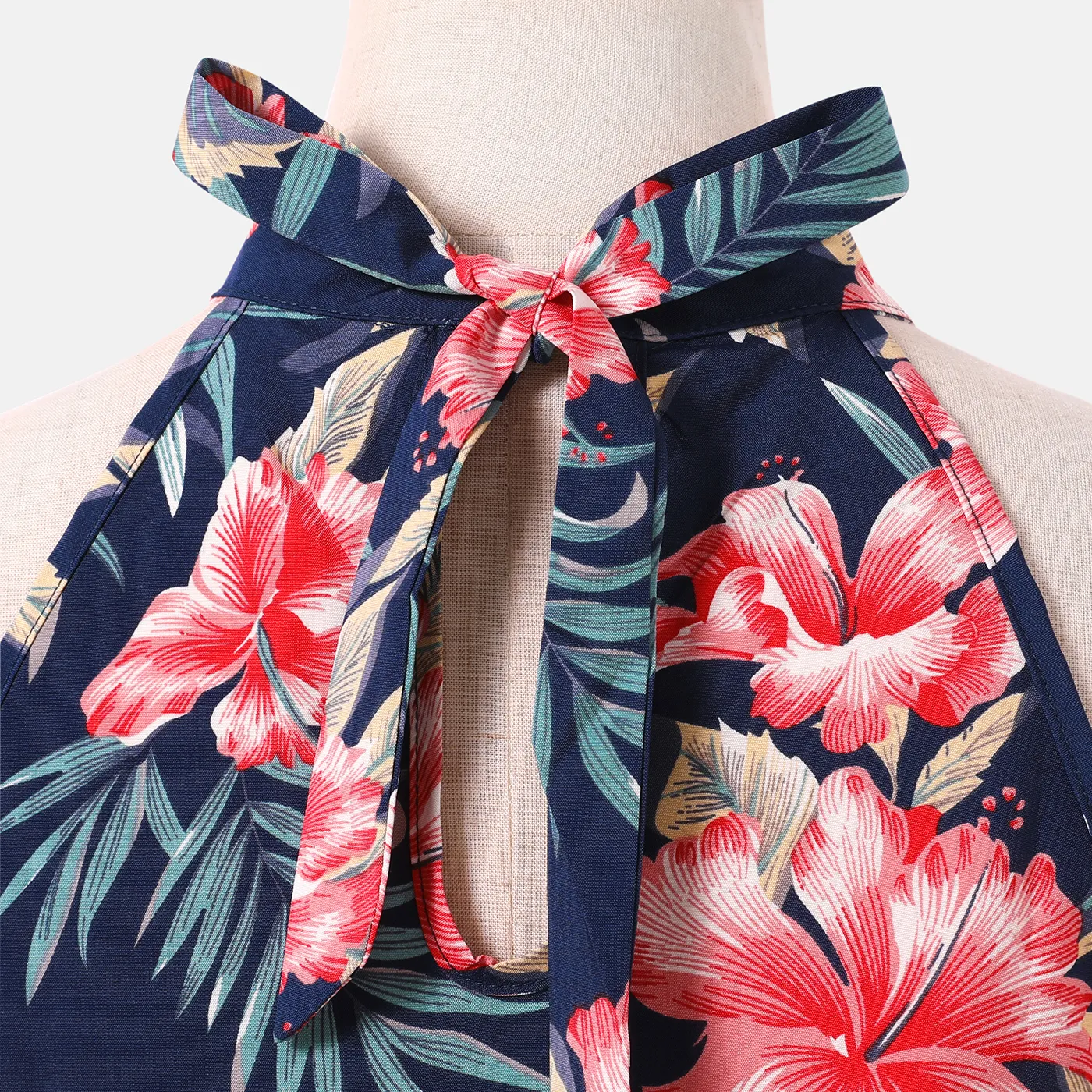 Family Matching Allover Floral Print Halterneck Dresses and Short-sleeve Shirts Sets  big image 16