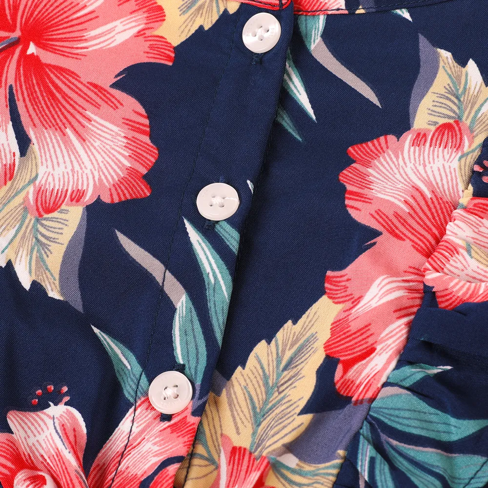 Family Matching Allover Floral Print Halterneck Dresses and Short-sleeve Shirts Sets  big image 9
