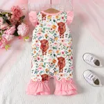 Baby Girl Allover Floral Print Front Buttons Ruffle Jumpsuit   image 2