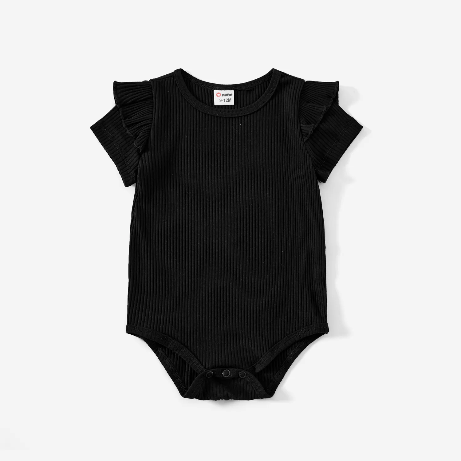 Mommy and Me Black Drawstring Ruched Side Short-sleeve Cotton Ribbed Dresses Black big image 1