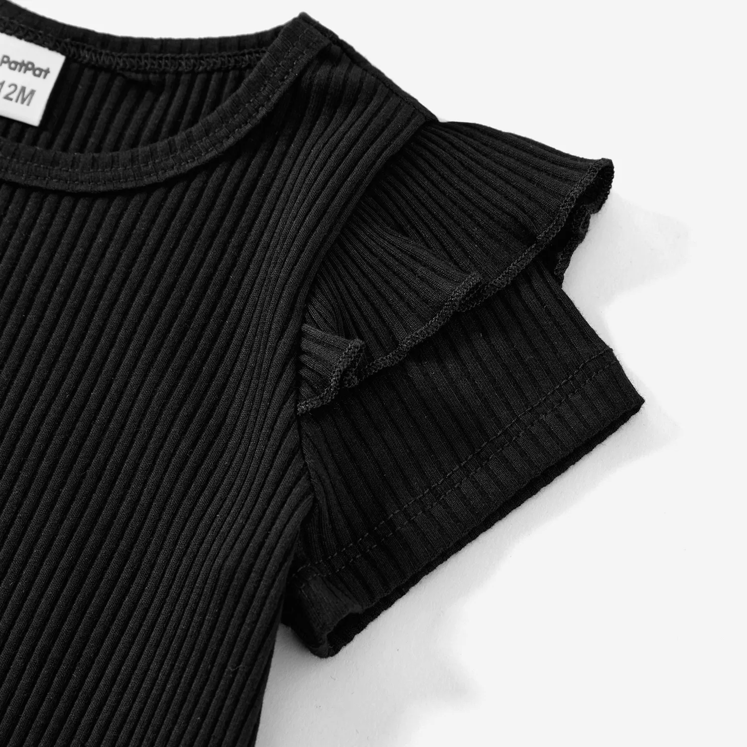 Mommy and Me Black Drawstring Ruched Side Short-sleeve Cotton Ribbed Dresses Black image 5