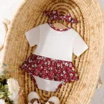 2pcs Baby Girl Cat & Floral Print Short-sleeve Bodysuit Dress with Headband  image 2