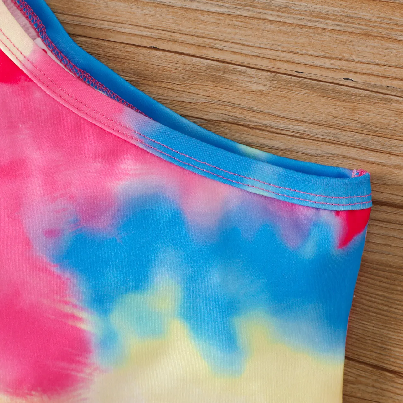 2pcs Toddler Girl Tie Dye One-Shoulder Top and Shorts Set Colorful big image 1