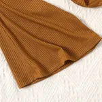 Toddler Girl Button Half Placket Short-sleeve Belted Flare Leg Rib-knit Jumpsuit  Brown image 5