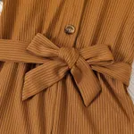 Toddler Girl Button Half Placket Short-sleeve Belted Flare Leg Rib-knit Jumpsuit  Brown image 4