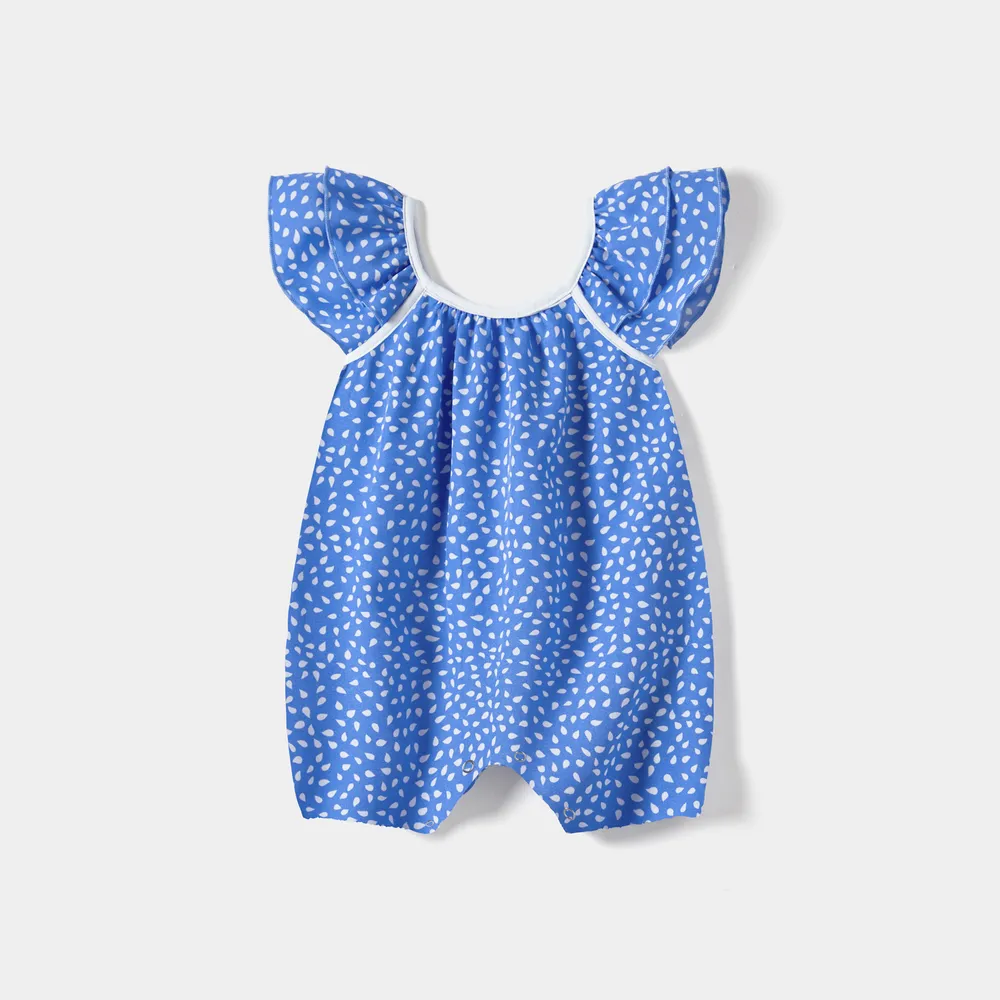 Family Matching Dots Pattern Belted Ruffle-sleeve Dresses and Colorblock T-shirts Sets big image 1