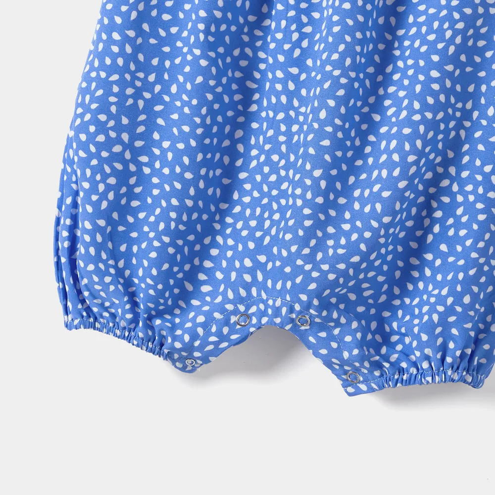 Family Matching Dots Pattern Belted Ruffle-sleeve Dresses and Colorblock T-shirts Sets big image 4