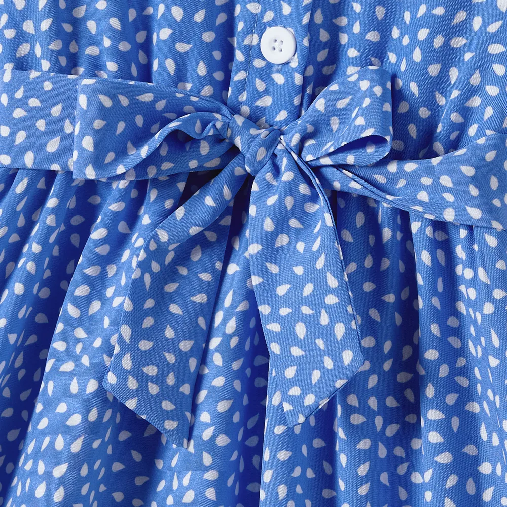 Family Matching Dots Pattern Belted Ruffle-sleeve Dresses and Colorblock T-shirts Sets big image 14