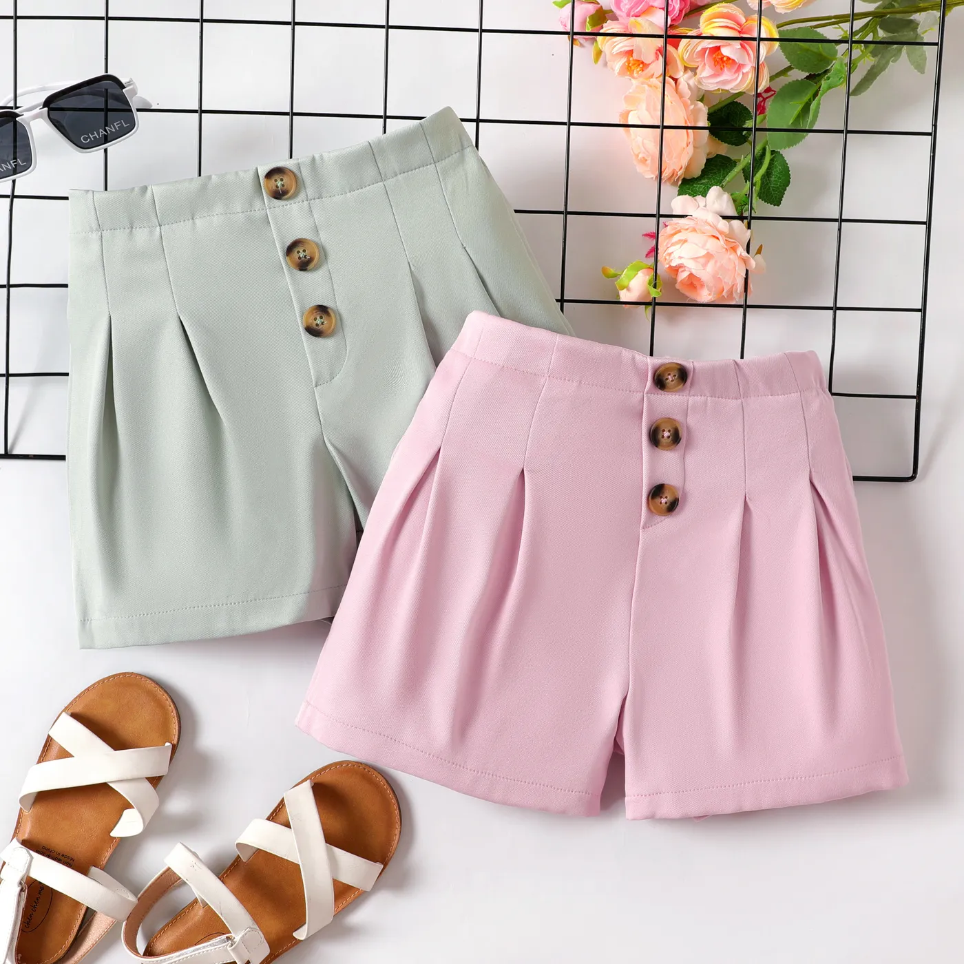 Kid Girl Button Up Front Solid Shorts  image 2
