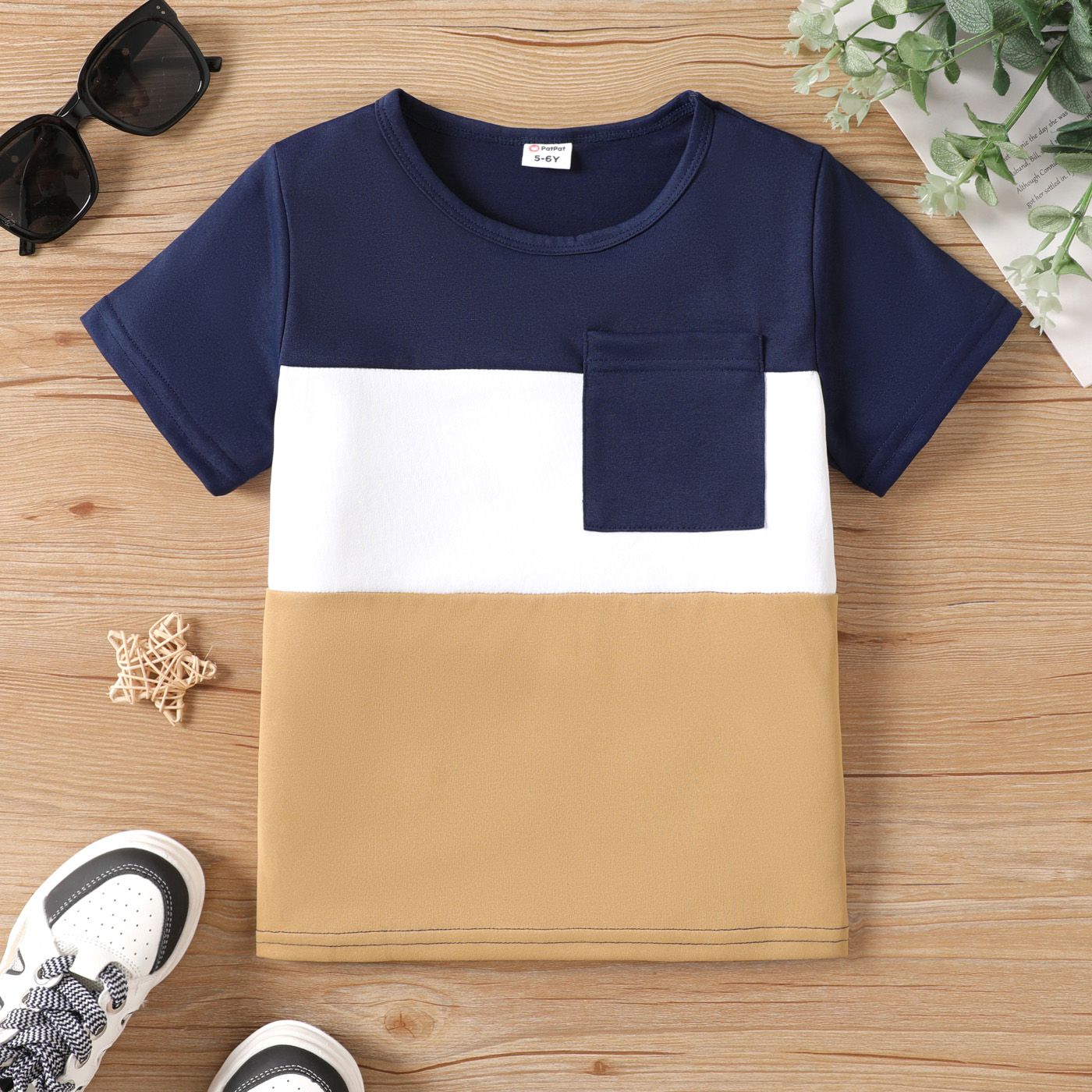 

Kid Boy Color Block Patch Pocket Short-sleeve Tee