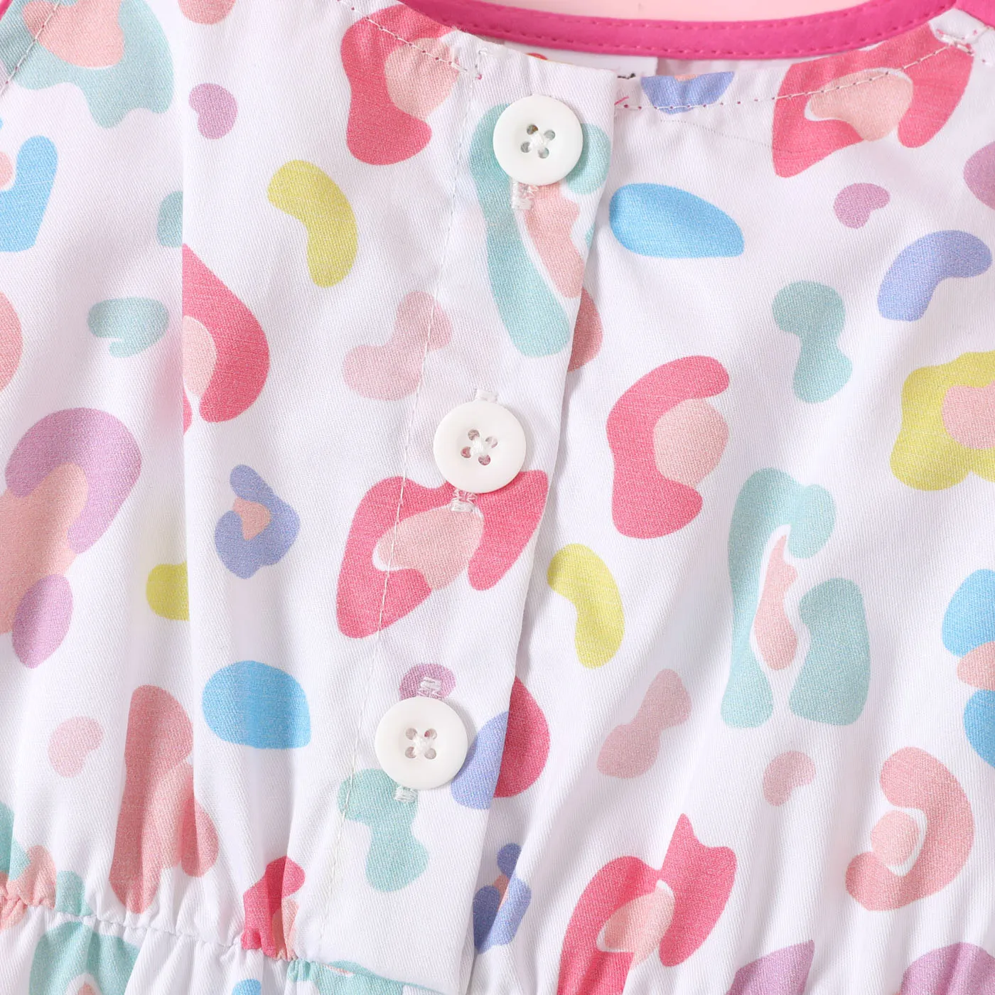 Toddler Girl 100% Cotton Leopard Knot Shoulder Cami Romper White image 4