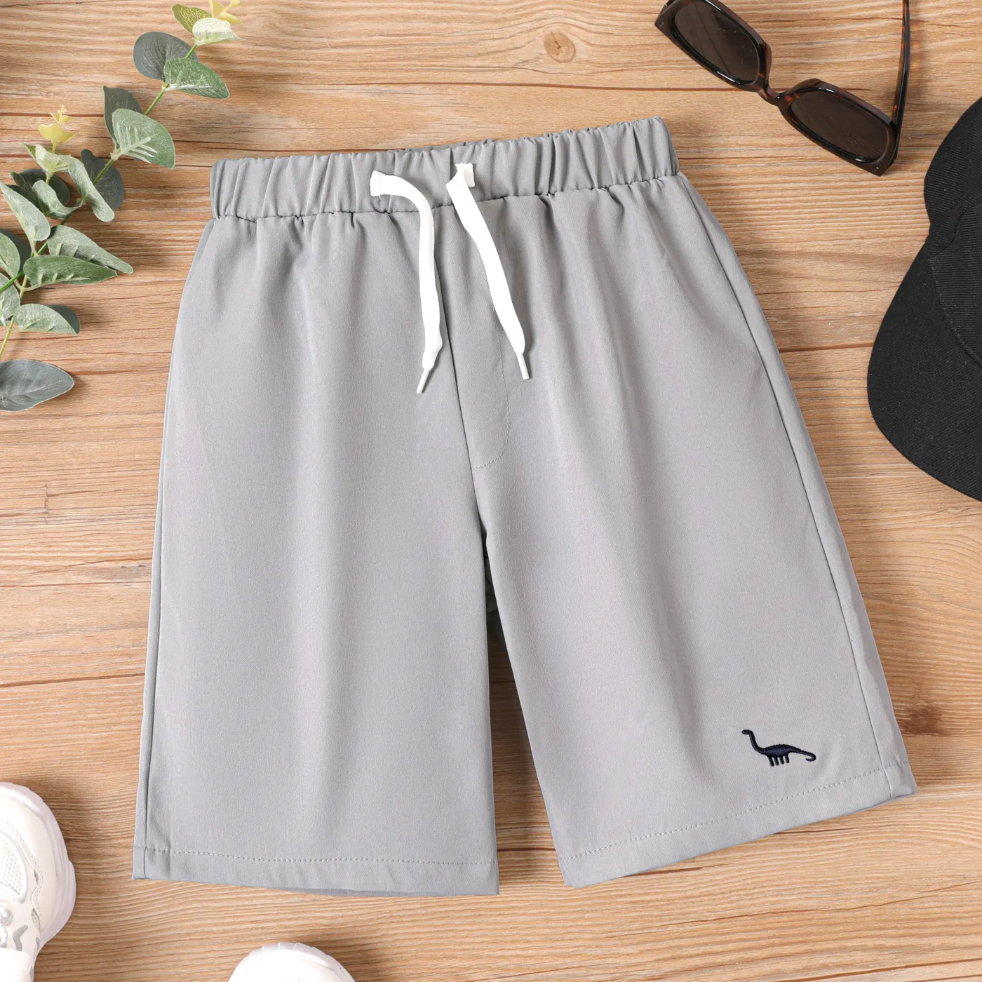Kid Boy Dinosaur Embroidered Bermuda Shorts Grey