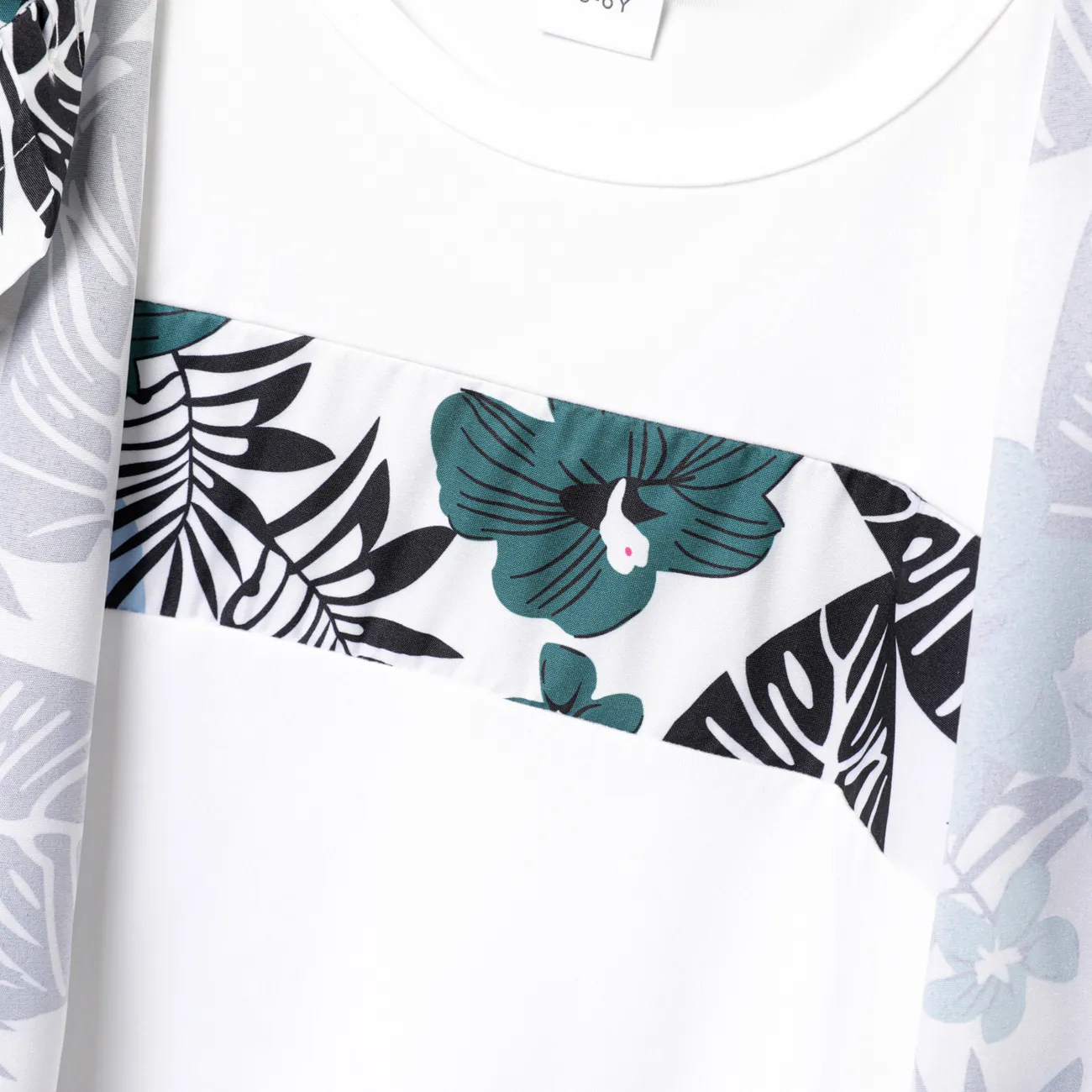 3pcs Kid Boy Tropical Plant Print Short-sleeve Shirt & Top & Solid Shorts Set Beige big image 1