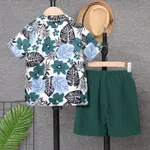 3pcs Kid Boy Tropical Plant Print Short-sleeve Shirt & Top & Solid Shorts Set  image 2