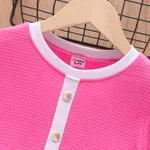 2pcs Kid Girl Waffle Button Decor Long-sleeve Top and Skirt Set   image 3
