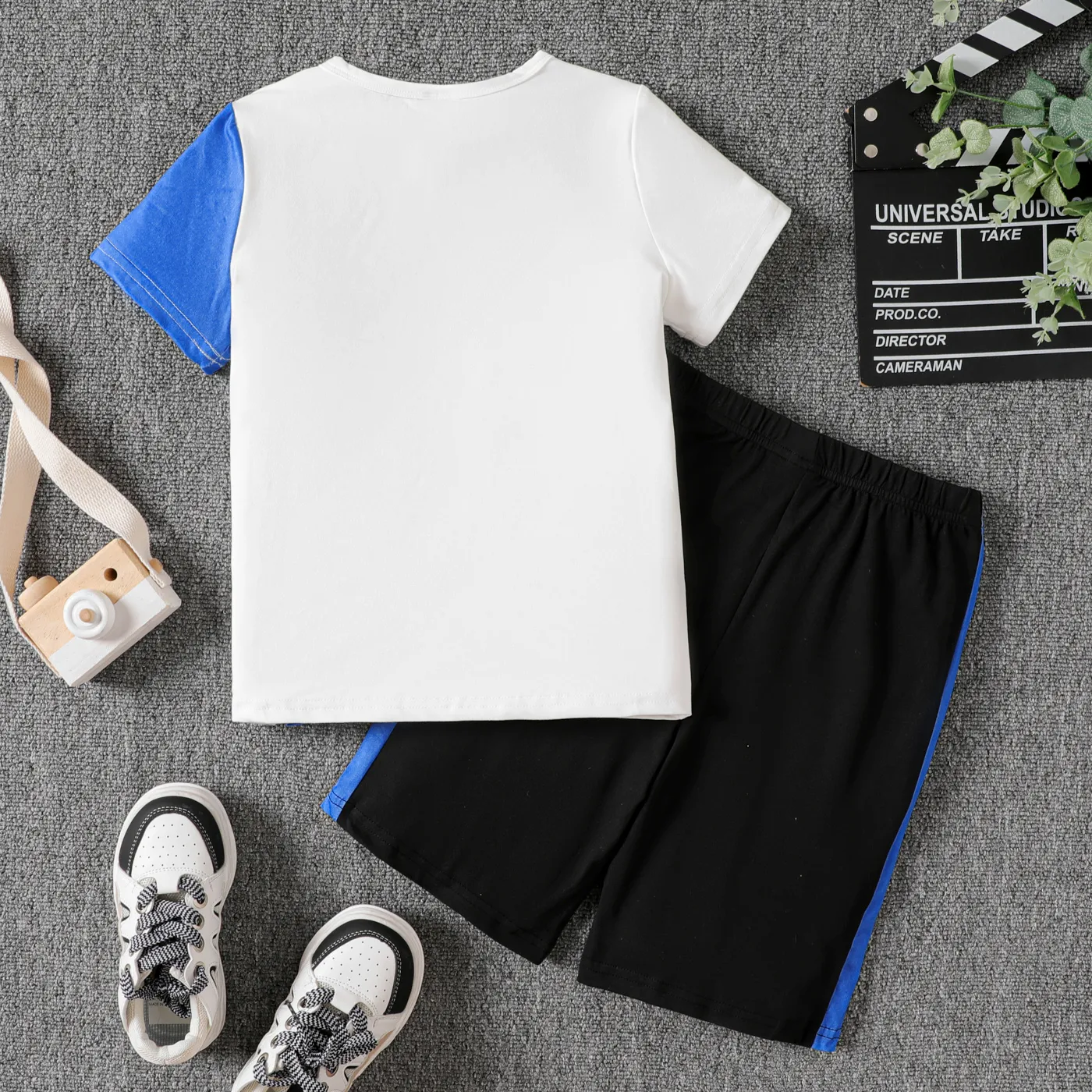 2pcs Kid Boy Letter Print Two Tone Tee and Shorts Set  image 5