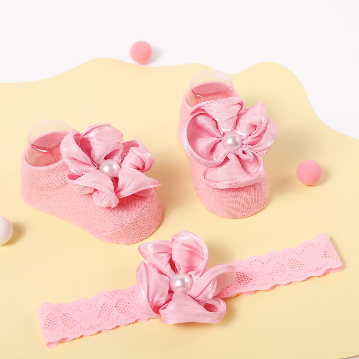 

2pcs Baby Floral Print Socks and Headband Set