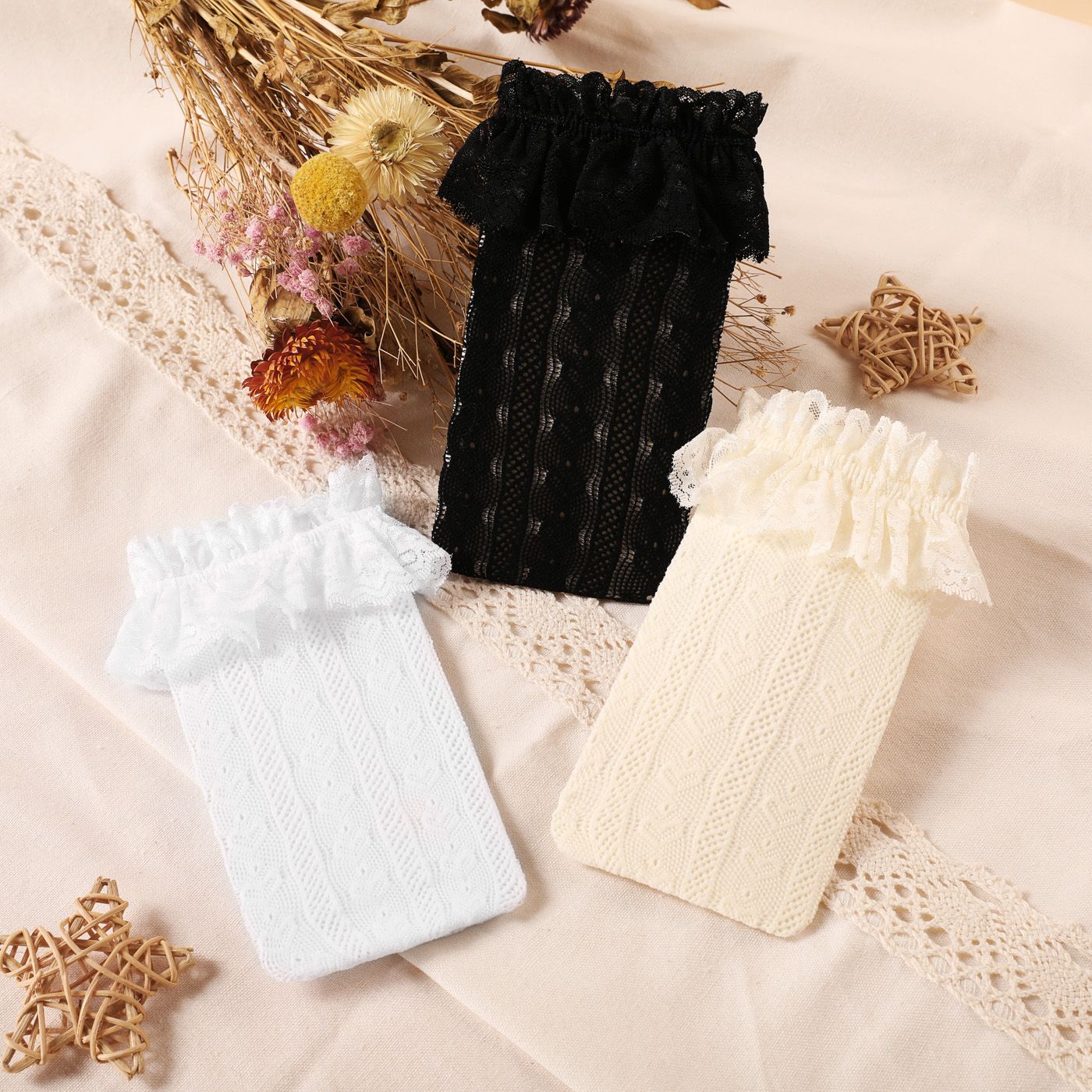 

3-pack Baby Girl Lace Mesh over Knee Socks Set