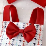 2pcs Baby Girl Allover Anchor Print Bow Decor Strappy Bodysuit Dress and Headband Set  image 3