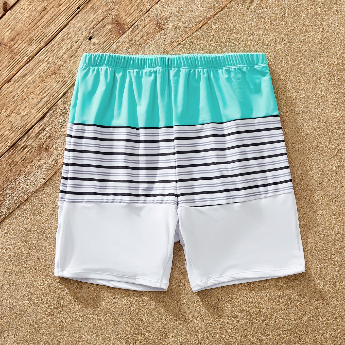 Family Matching Ruffled Twist Front One-piece Swimsuit Or Stripe Panel Swim Trunks Shorts