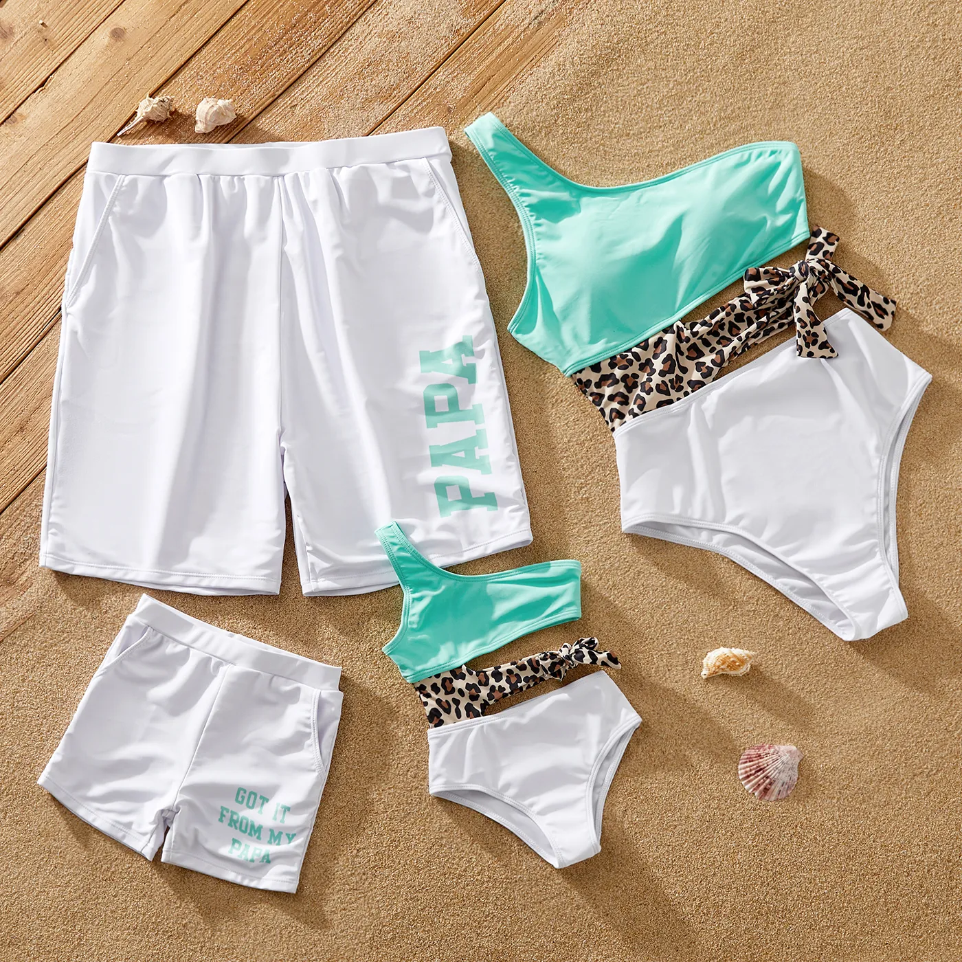Family Matching Leopard Knot Side Colorblock One-Shoulder One-piece Swimsuit or Letter Print Swim Trunks Shorts
