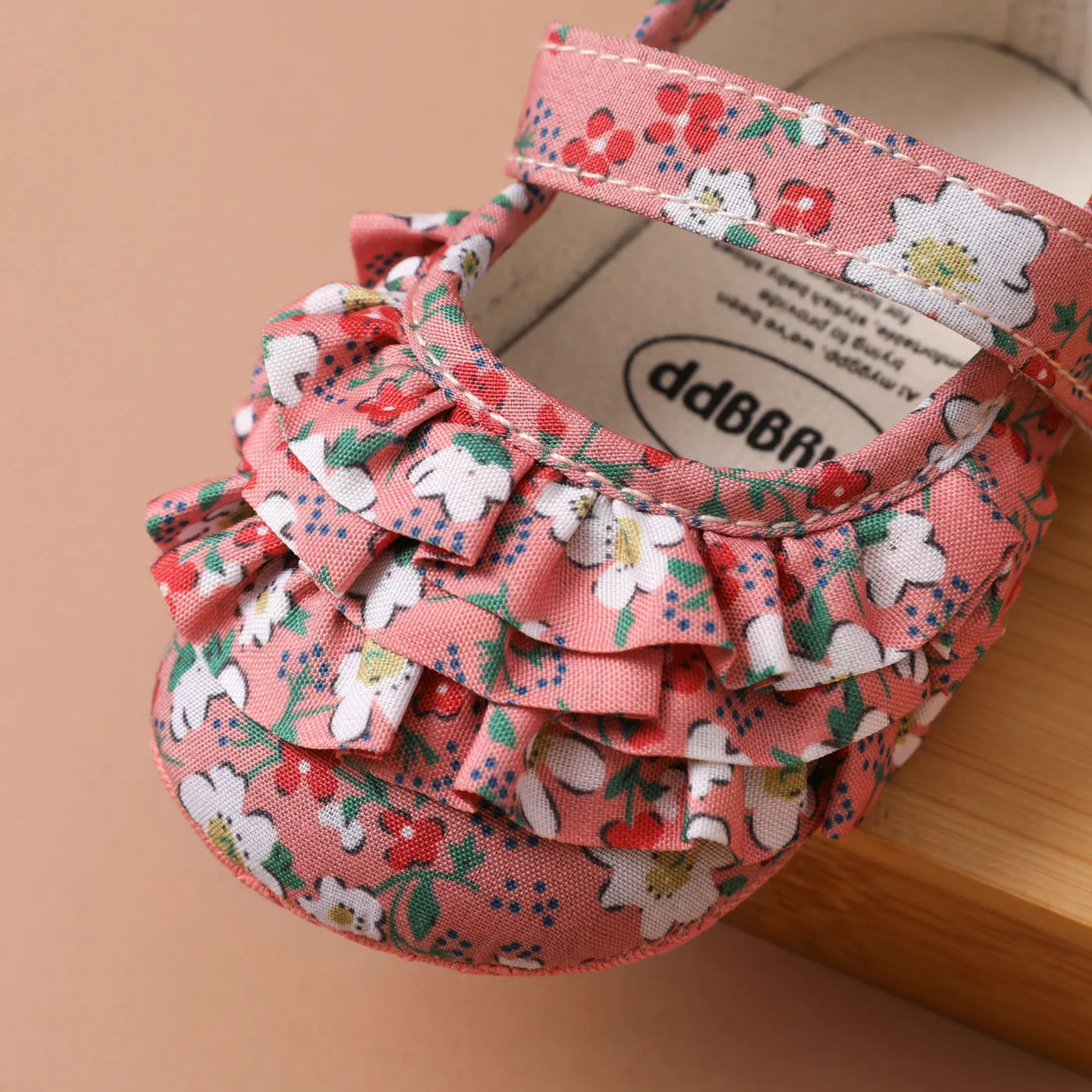 Baby Allover Floral Print Ruffle Velcro Prewalker Shoes Pink image 2