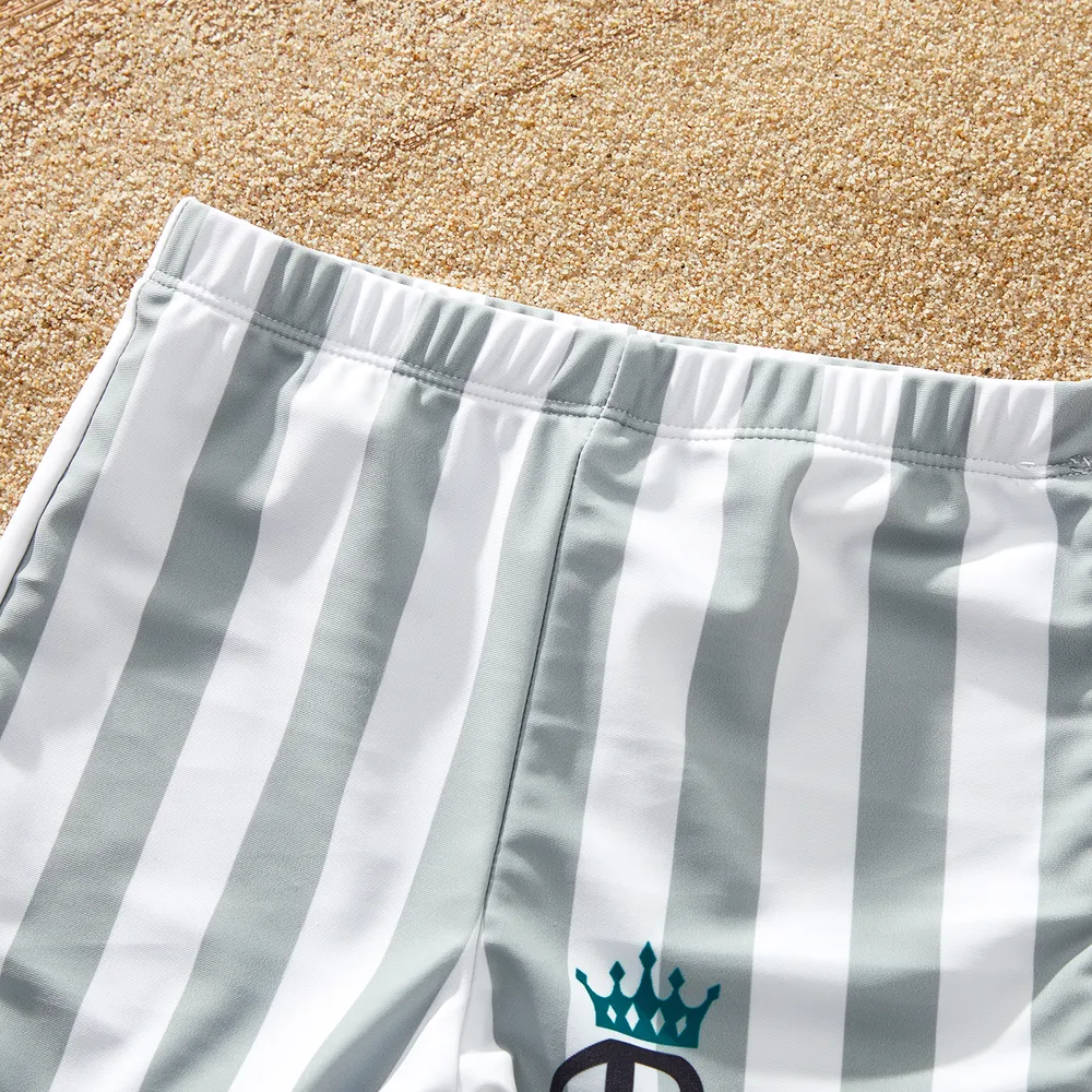 Family Matching Polka Dots Knot Front Ruffled One-piece Swimsuit or Stripe Swim Trunks Shorts big image 4