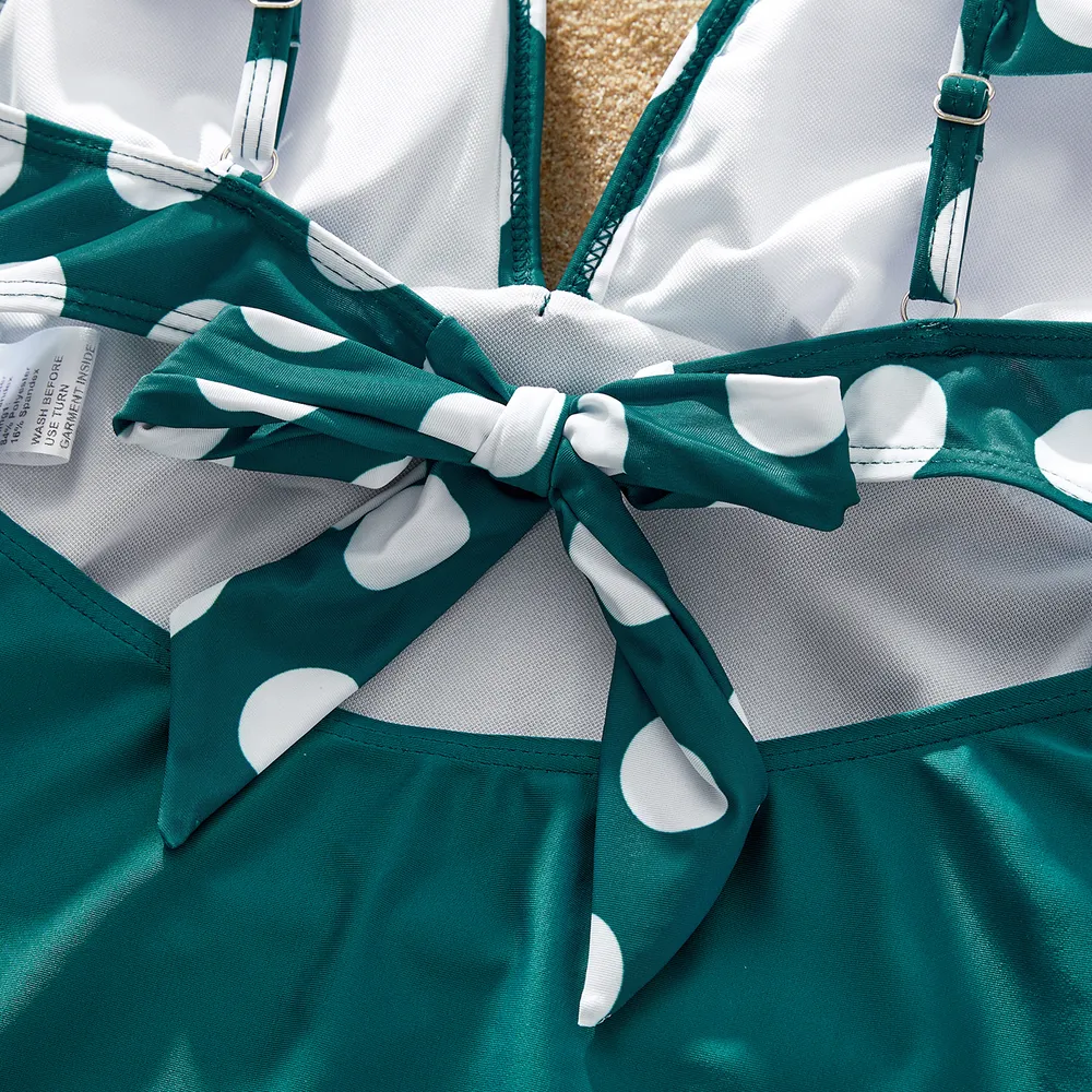 Family Matching Polka Dots Knot Front Ruffled One-piece Swimsuit or Stripe Swim Trunks Shorts big image 13