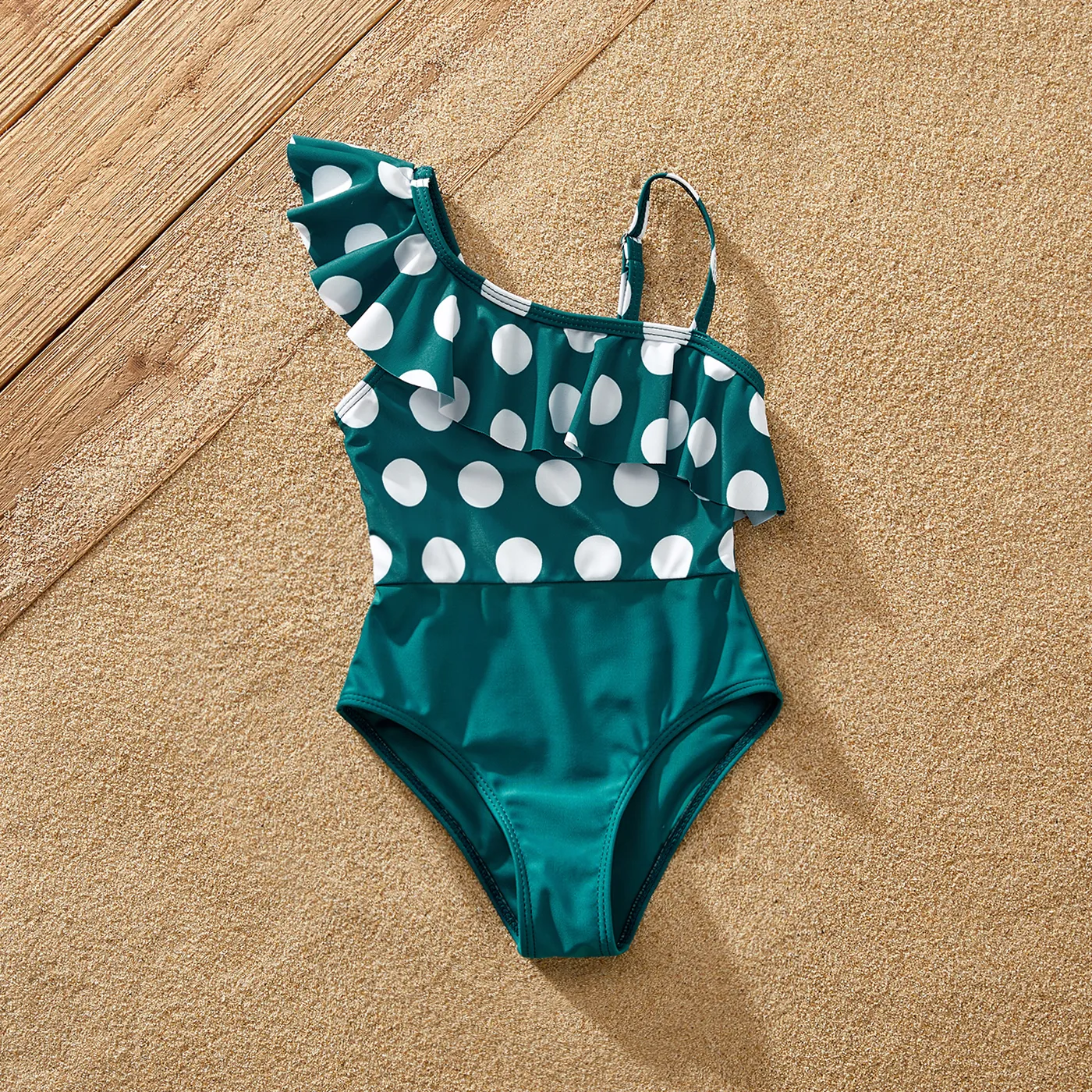 Family Matching Polka Dots Knot Front Ruffled One-piece Swimsuit or Stripe Swim Trunks Shorts  big image 6