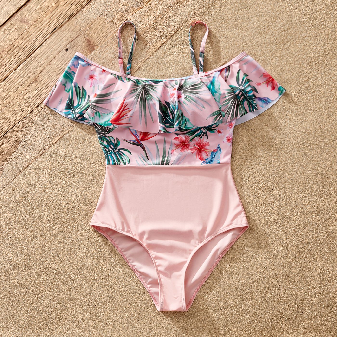 Family Matching Floral Print Ruffled One-piece Swimsuit Or Swim Trunks Shorts