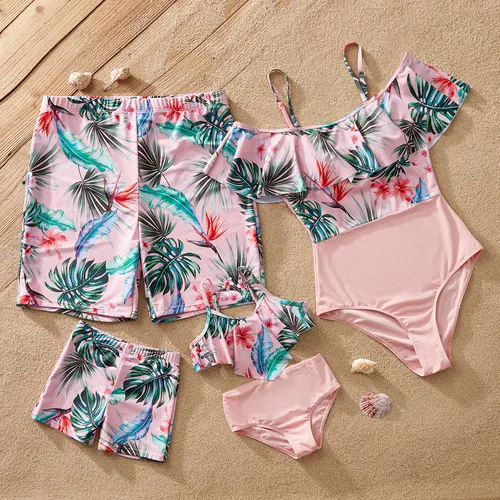 Family Matching Floral Print Ruffled One-piece Swimsuit or Swim Trunks Shorts