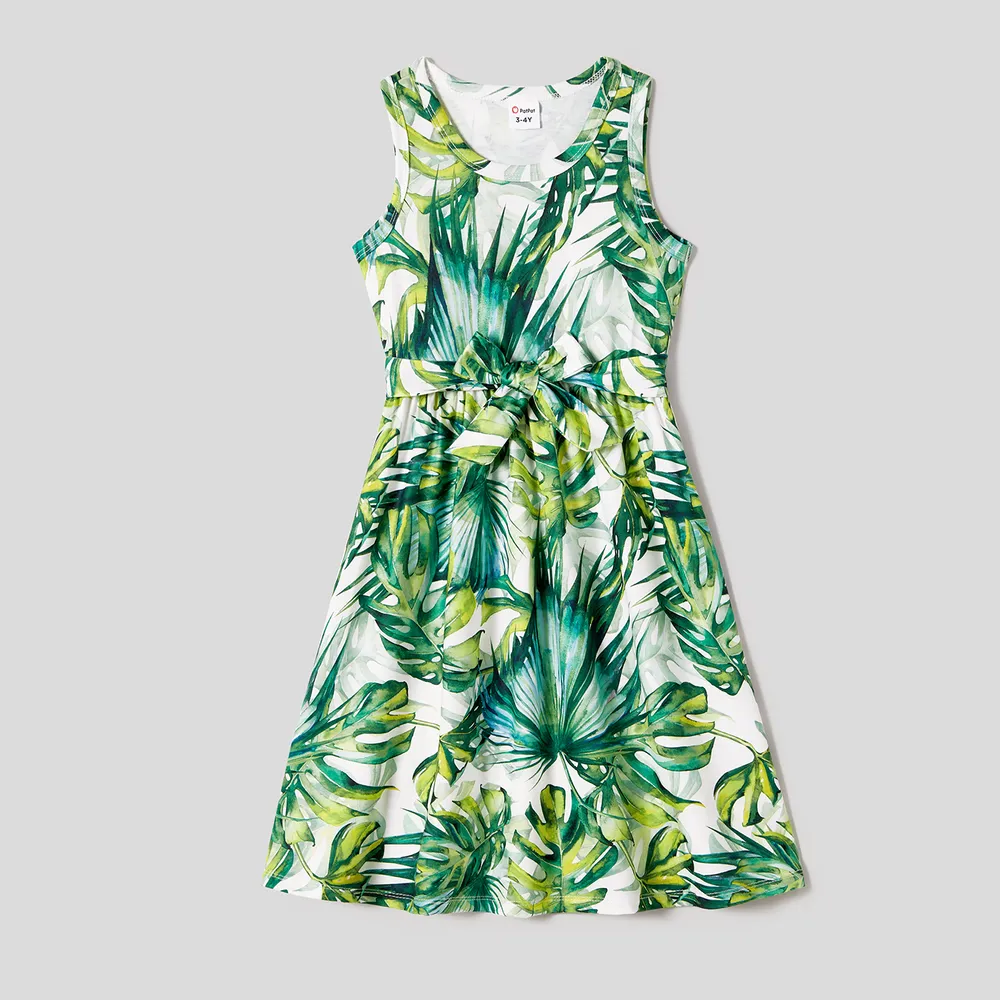 Family Matching Allover Plant Print Belted Tank Dresses and Short-sleeve T-shirts Sets big image 8