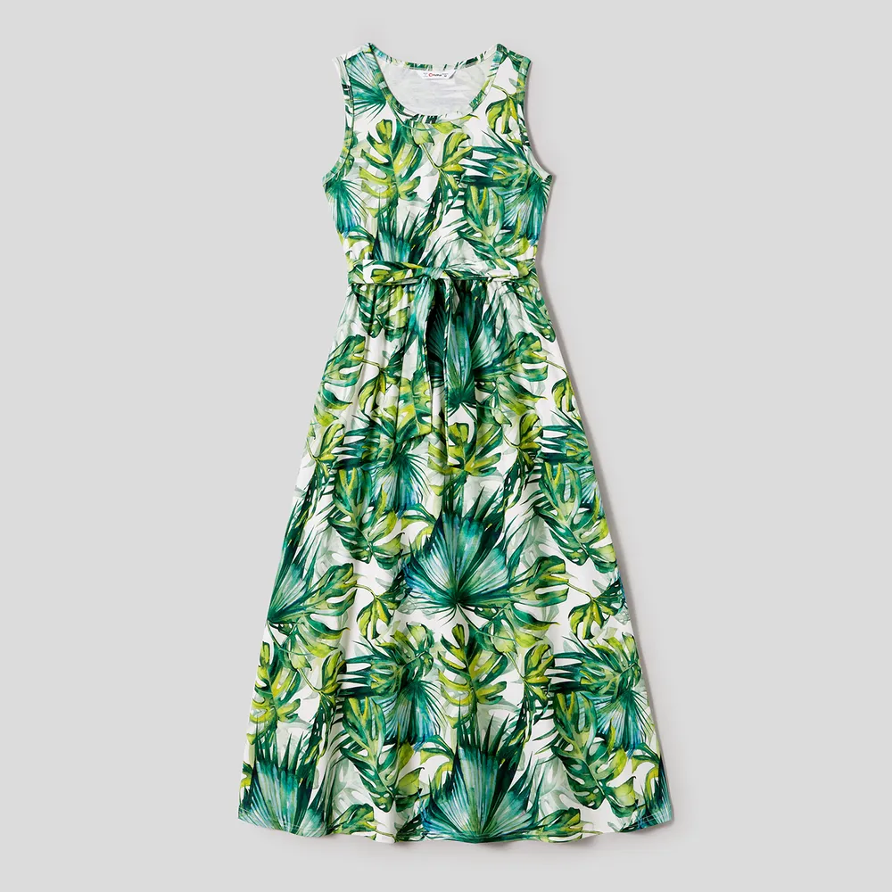 Family Matching Allover Plant Print Belted Tank Dresses and Short-sleeve T-shirts Sets big image 7